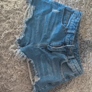 SHEIN Blue Frayed Hem Jean Shorts